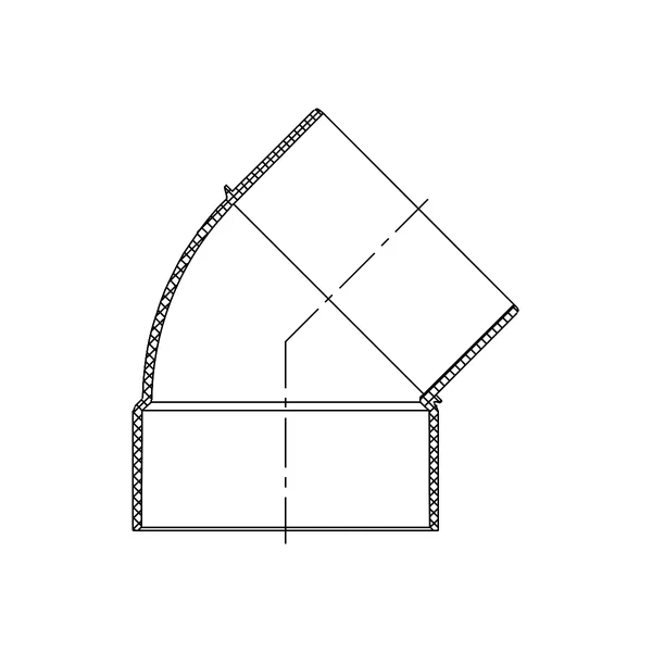 Technical line drawing of a 1/8 Bend (45 degree), Street, Spigot by Hub, PVC SDR 35 sewer fitting