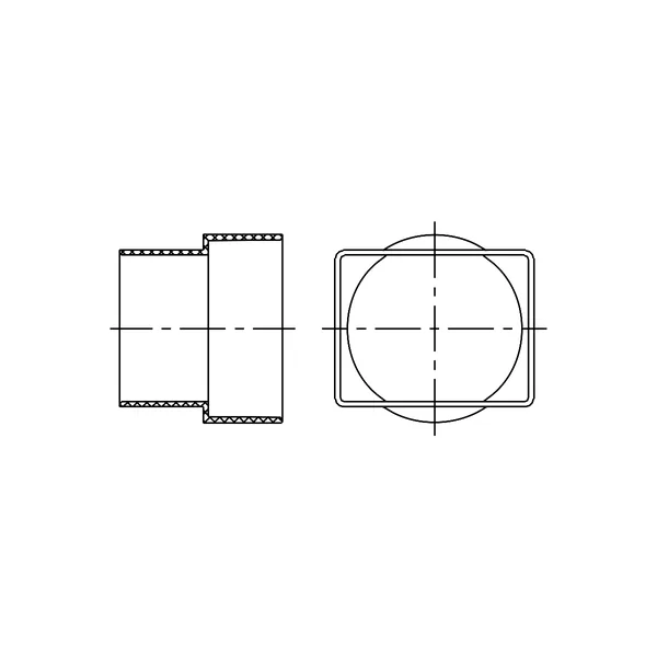 Technical line drawing of a downspout Adapter, Downspout by Sewer Hub, PVC SDR 35 sewer fitting