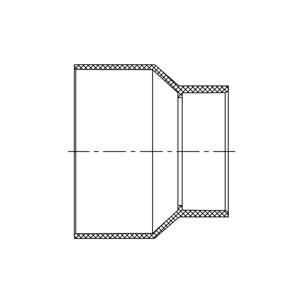 Technical line drawing of a pipe Increaser-Reducer, Hub by Hub, PVC SDR 35 sewer fitting