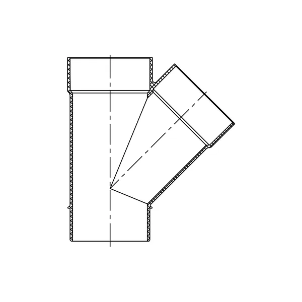Technical line drawing of a wye, Street, Spigot by Hub by Hub, PVC SDR 35 sewer fitting