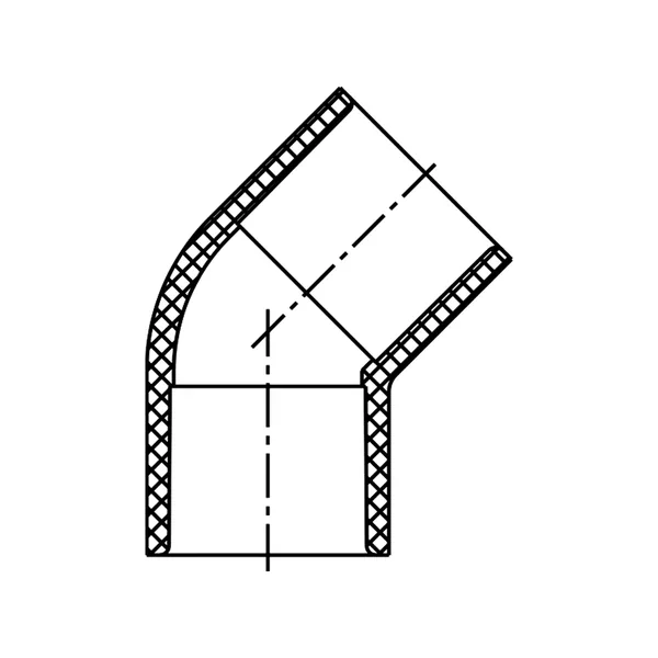 Technical line drawing of a 45 degree Elbow, Slip by Slip, Schedule 40 PVC fitting, UVR line