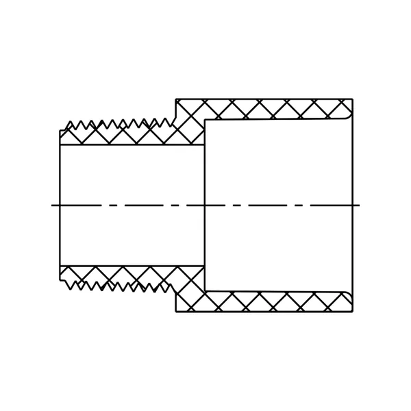 Technical line drawing of a male Adapter, male thread by Slip, Schedule 40 PVC fitting, UVR line